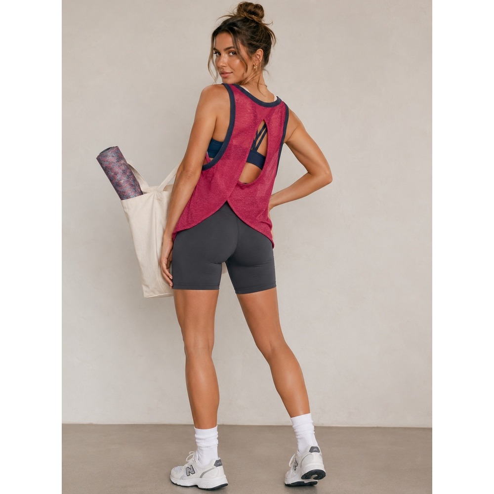 FP Movement Free People Slub Knit Cutout Back Athletic Tank Top Maroon Medium